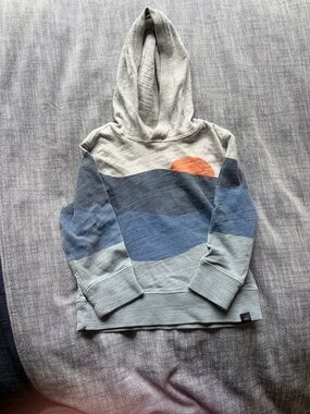 Faherty Kids Hoodie with Blue Wave and Orange Sunburst